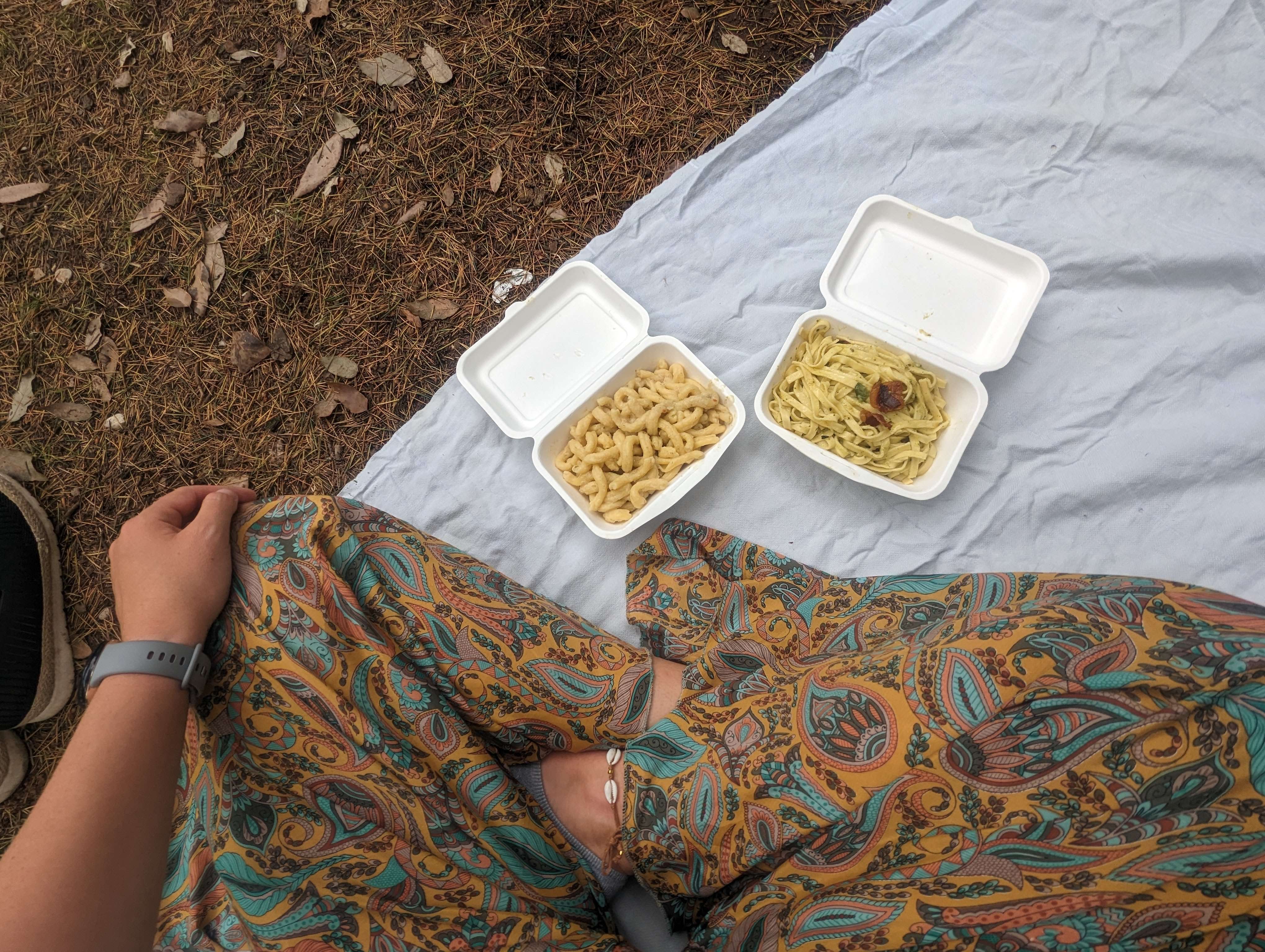 Pasta from Pastificio Guerra in Rome, Italy in a to-go container.