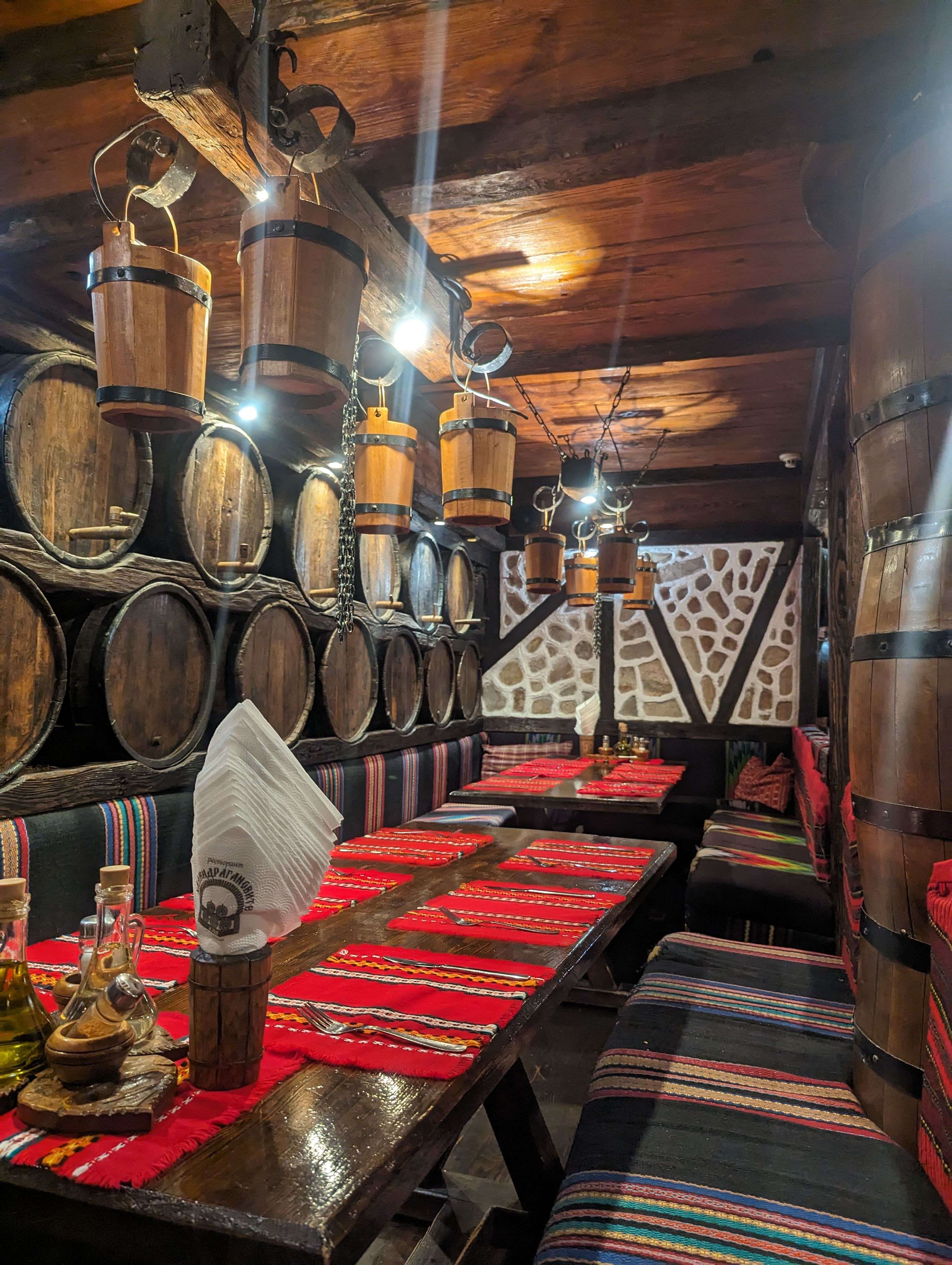 Views from inside a traditional Bulgarian restaurant in the capital of Sofia