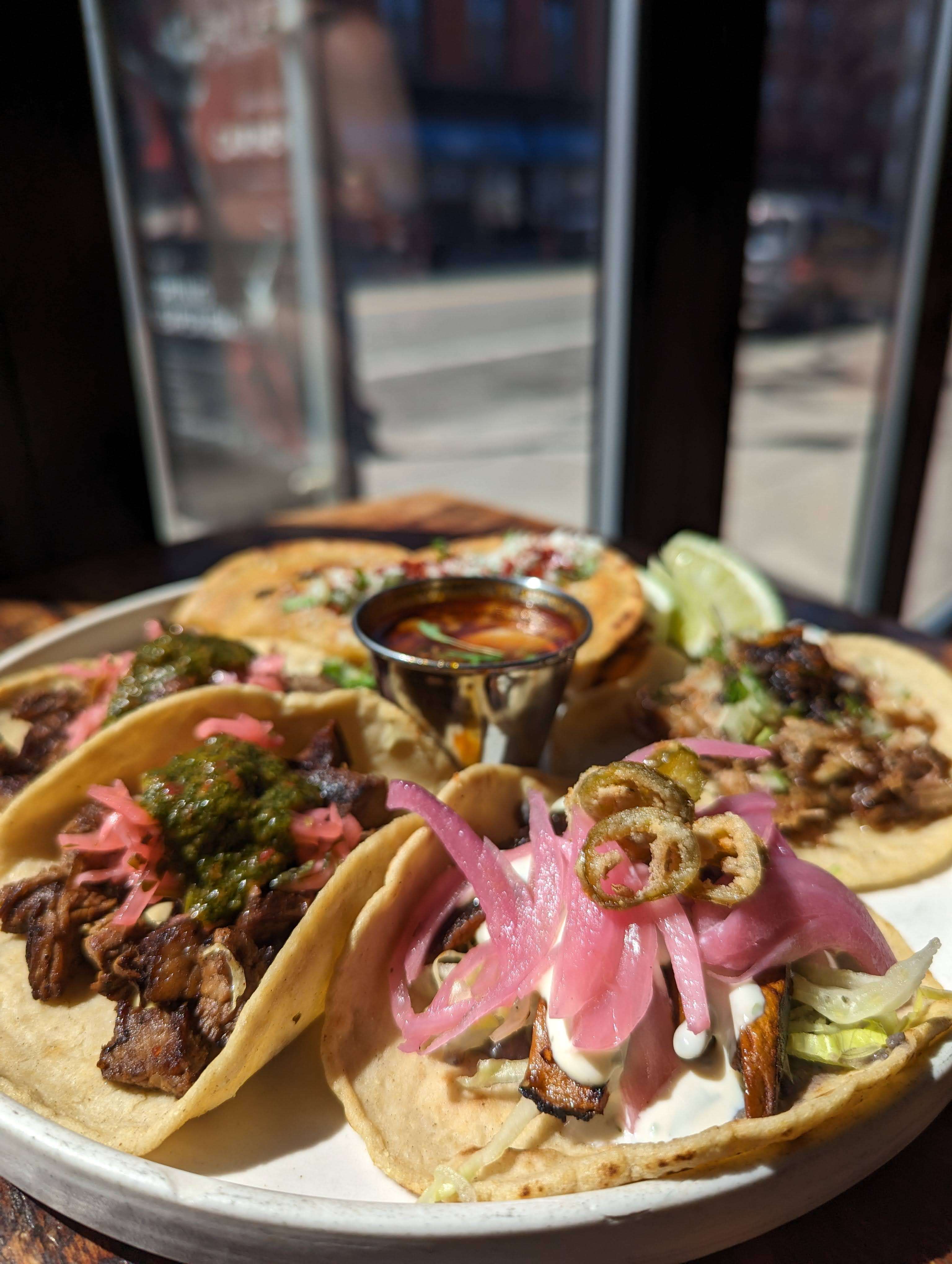A plate of tacos on Taco Tuesday at a restaurant in Boston.
