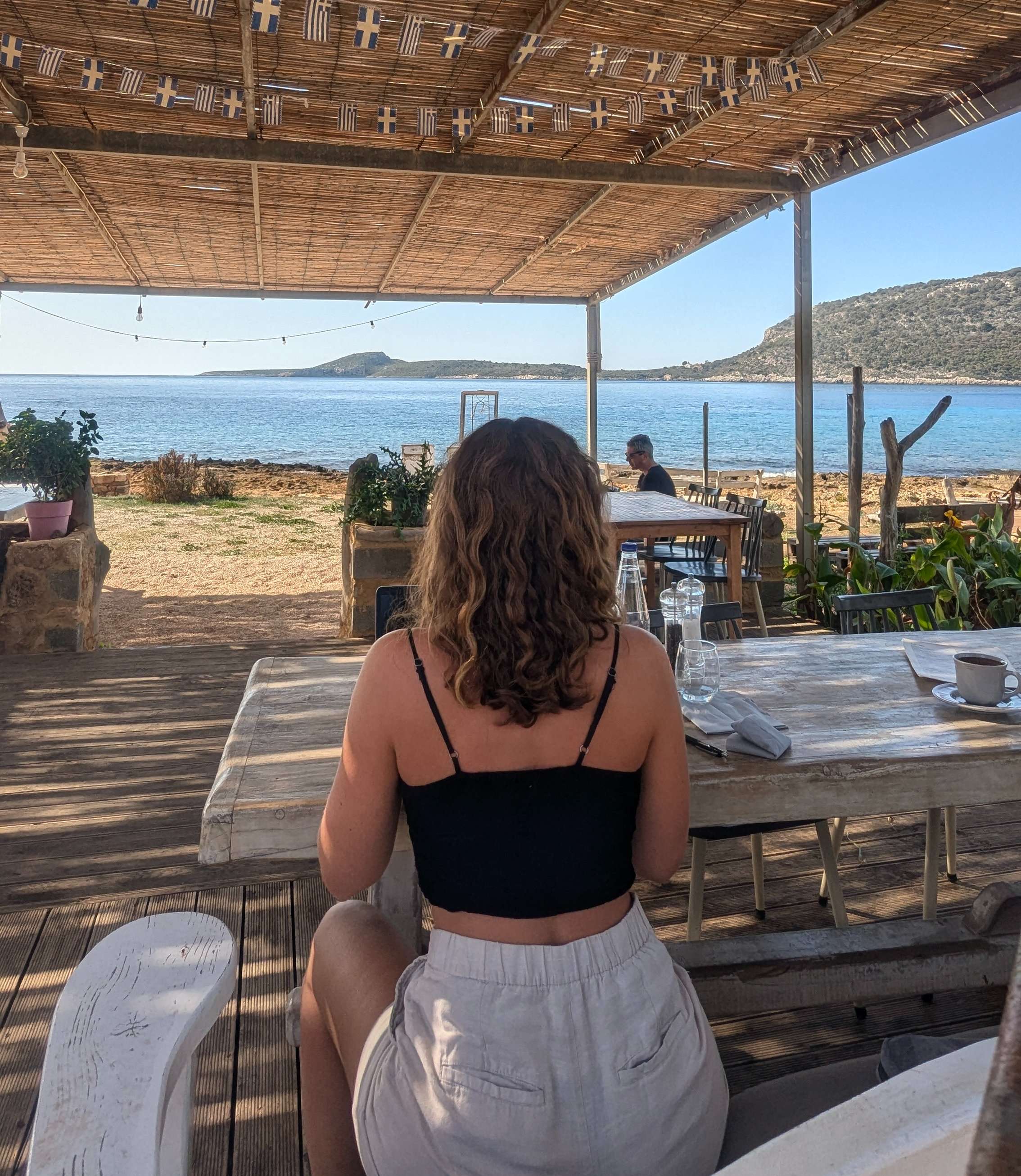 Traveler Liz working at Riki's in Greece