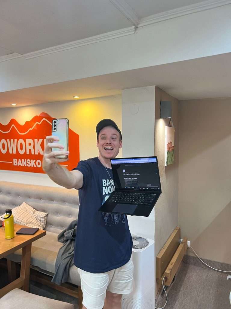 Coworking in Bansko with a computer and making content