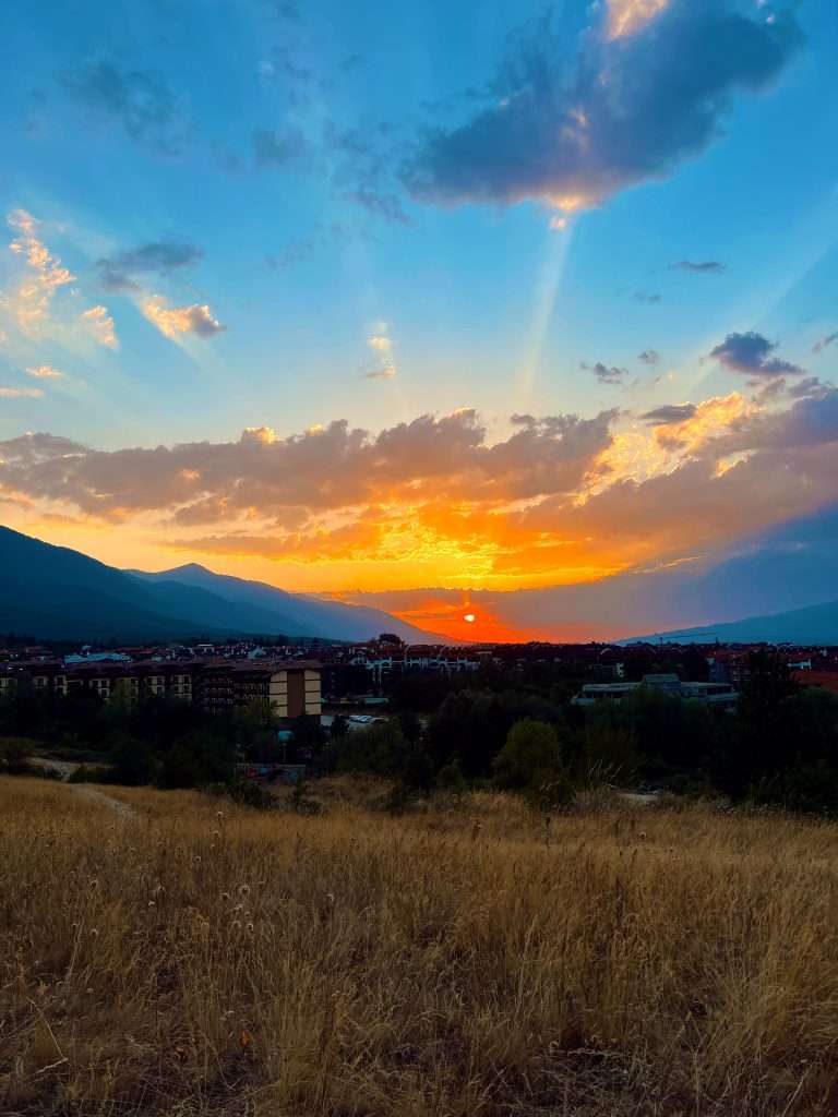 Gorgeous sunset at the top of the hill in Bansko Bulgaria.
