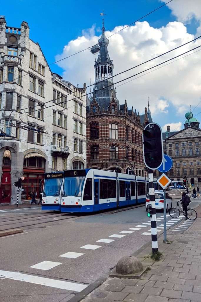 Train travel in Amsterdam, the Netherlands on the street