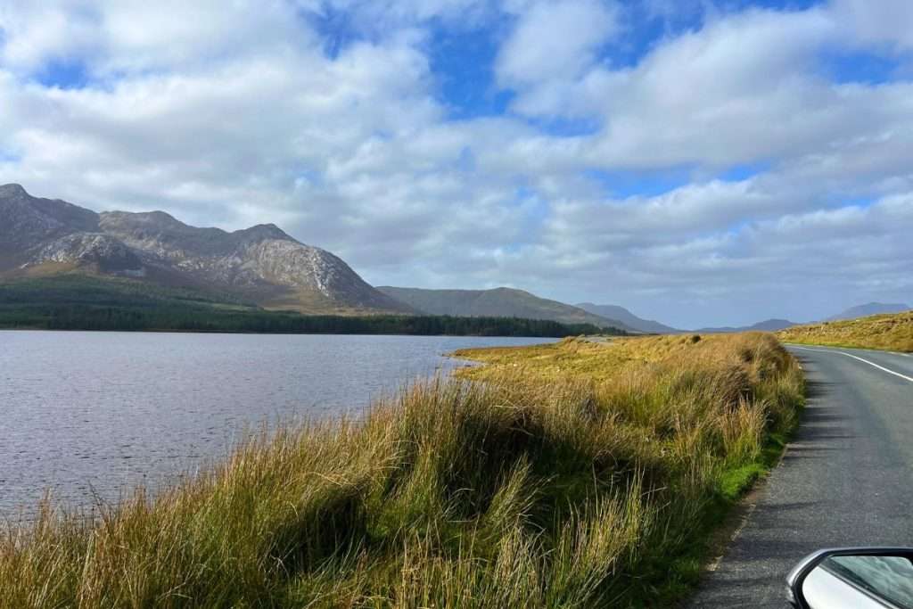 Beautiful view of driving through a national park in Ireland.