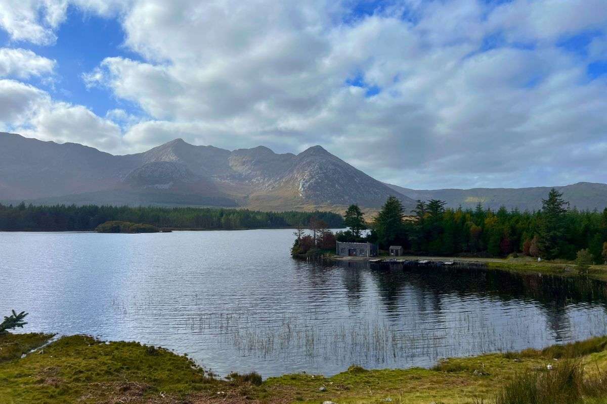 Mountain and lake views in Connemara National Park Ireland with scenic landscape on a day trip from Galway
