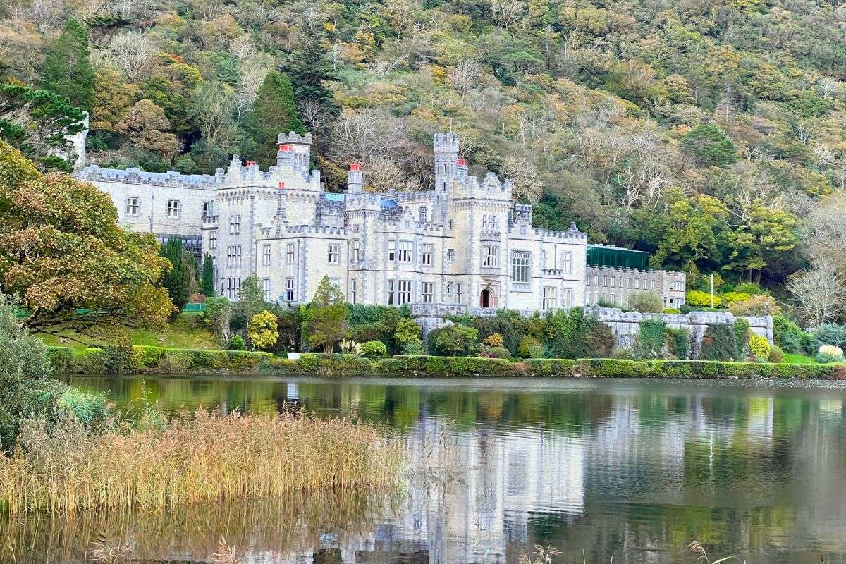 Kylemore Abbey view from the parking lot around Connemara National Park.