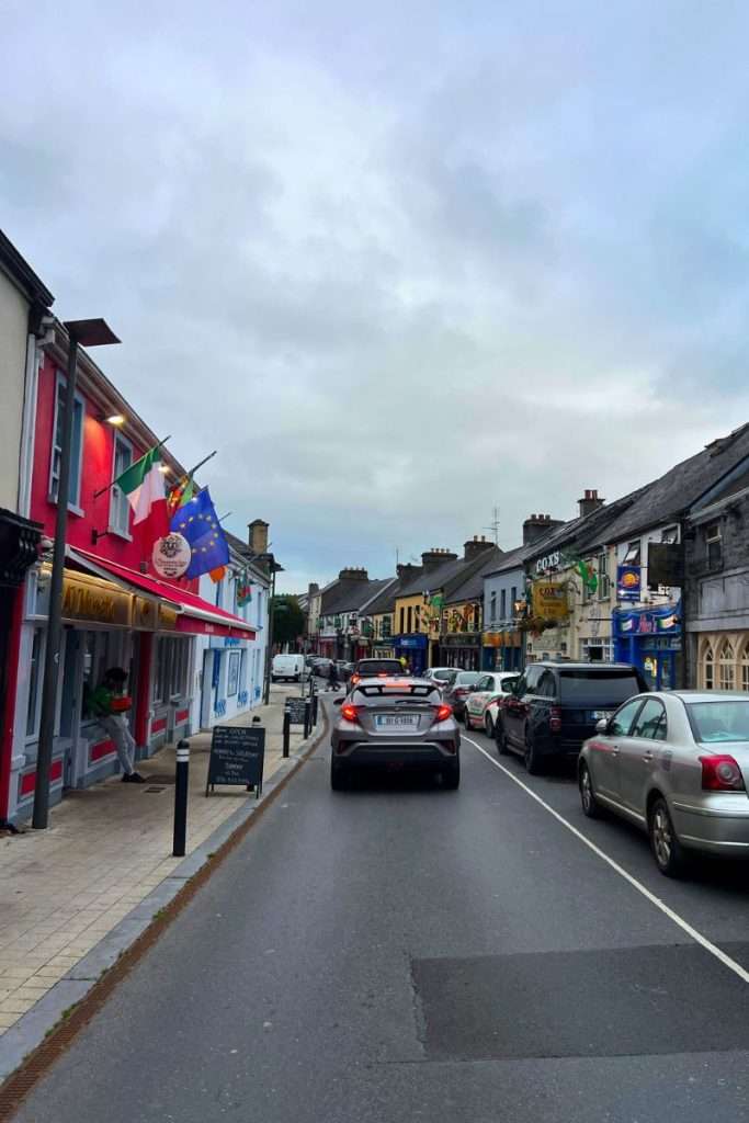 Irish street in the west with colorful houses in the village nearby Ireland's matchmaking festival