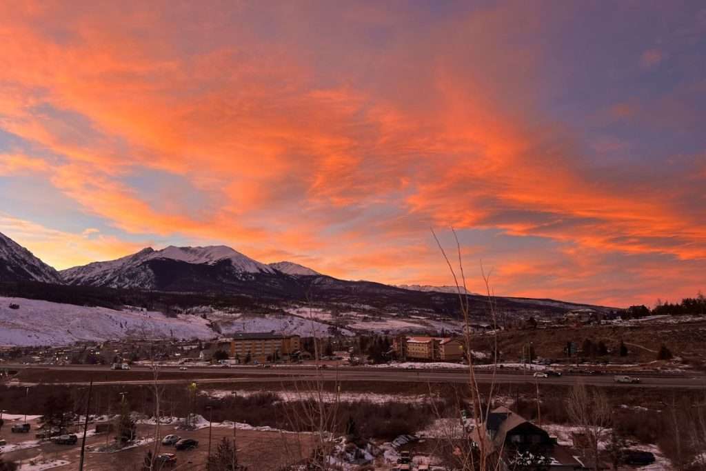 Beautiful sunset with the mountains in Summit County Colorado.