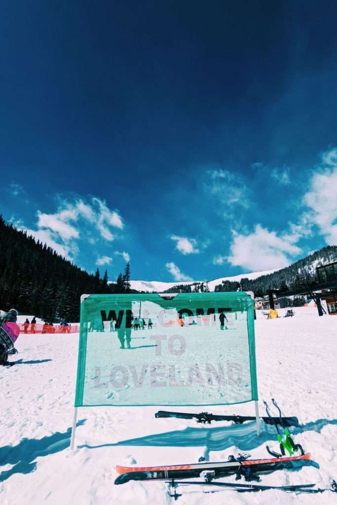 Loveland, an independent reosrt in Colorado on a clear day with skis.