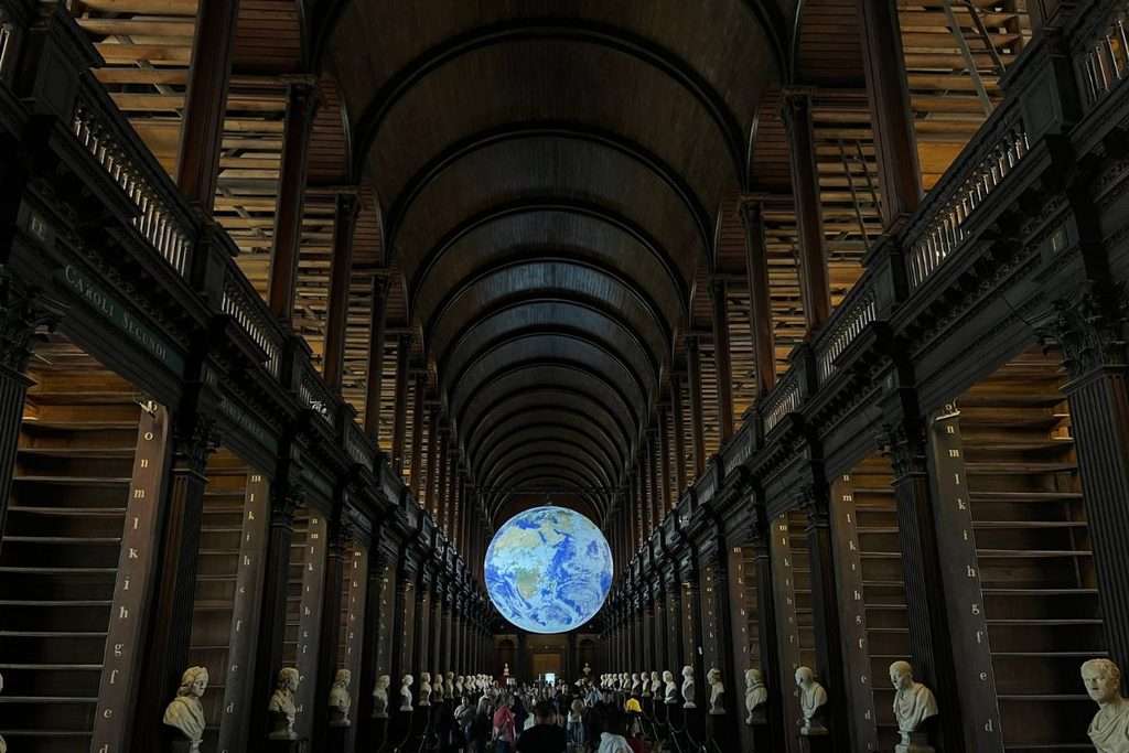 View of the Trinity Library with no books in the shelves.
